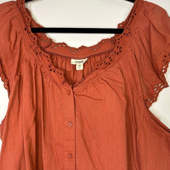 Fire-Coral/Rust Lace Trim Short Sleeve Button Down Shirt XXL - Picture 4 of 8